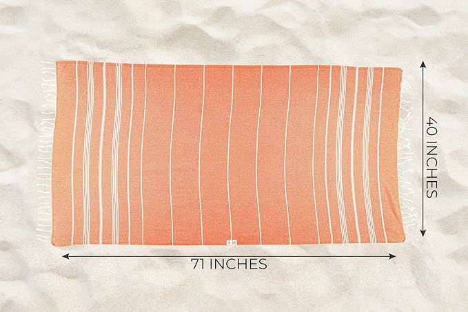 Ray Silver Turkish Beach Towel – 100% Cotton 40x71 Quick Dry Oversized Sand Free Lightweight Blanket for Travel Camping Bath Sauna Pool Gym Yoga (1pc - S-Orange)
