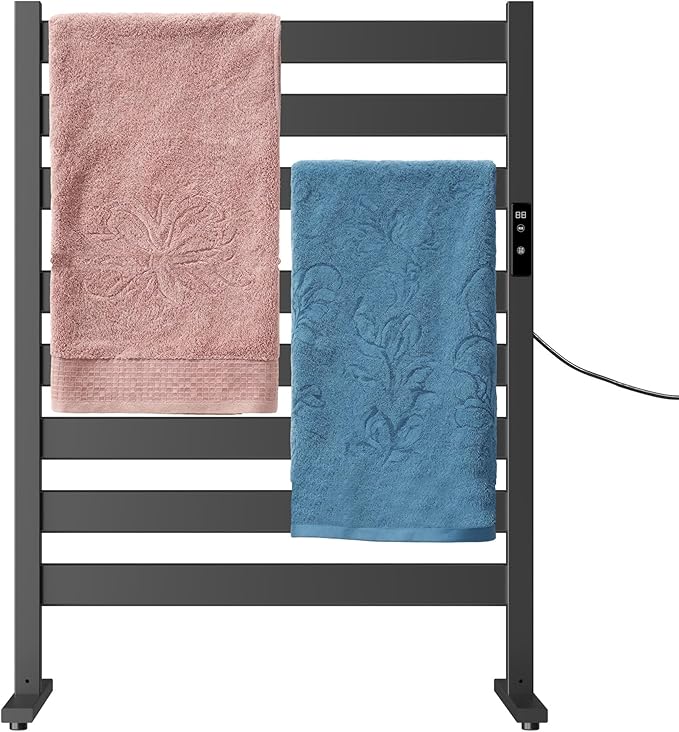 Towel Warmers for Bathroom, Heated Towel Racks, 8-Bar, Upgraded Extra-Wide Heating Area, Built-in Timer and Temperature Adjustment, Large Free-Standing Heated, Black