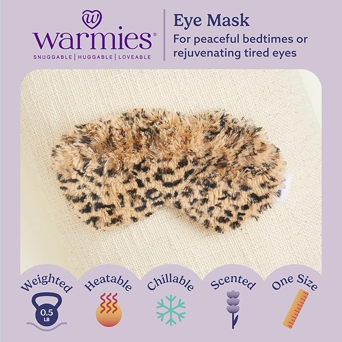 warmies Microwavable Eye Mask for Warmth & Comfort - Heating & Cooling Compress for Calming Relaxation - Weighted & Heated Eye Mask with Scented Lavender for Sleeping - Leopard