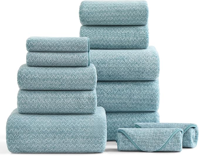 Ultra Soft Bath Towel Set,12 Piece (4 Bath Towels,4 Hand Towels,4 Washcloths) Family Bathroom Towels Set with Hanging Loop,Quick Dry Extra Absorbent Shower Towel for Bathroom,Hotel,Spa-Turquoise