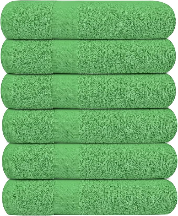 KAHAF COLLECTION 6 Pack Bath Towels Set (27 x 54 Inches) 100% Ring Spun Cotton, Lightweight, Quick Dry, Highly Absorbent Towels (Light Green, (27x54) Inches)