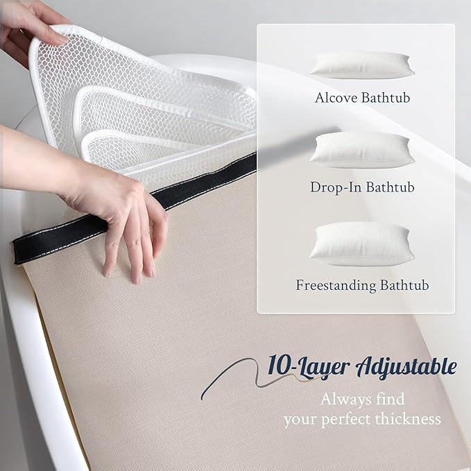 Luxury Bath Pillow for Bathtub, Soft & Comfortable Head Neck & Back Support, Adjustable Thickness, Quick Drying Bathtub Pillow for Pain Relief, Ideal Gift for Christmas Birthday Mother’s Day