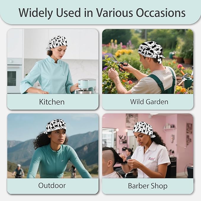 2 Pcs Working Cap with Sweatband for Women Men, Adjustable Cleaning Working Hats, Nurse Surgical Caps