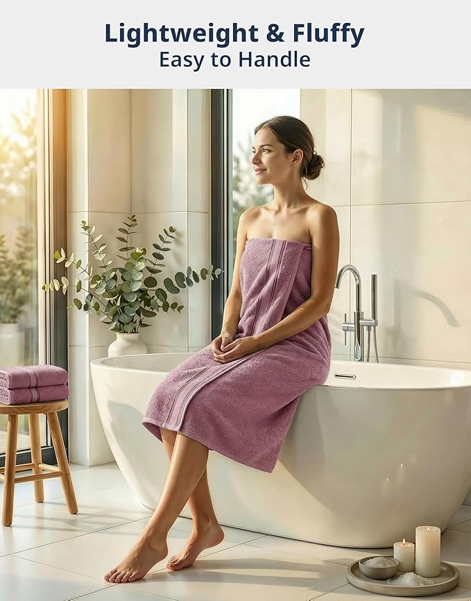 LANE LINEN 100% Cotton Large Bath Towels Set of 4 (28"x54") - Zero Twist, Mercerized Cotton Bathroom Towel 4 Pack - Quick Dry, Soft & Absorbent Large Towels Set - Oeko Tex Certified - Wishful Mauve