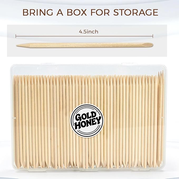 GOLD HONEY 360PCS Cuticle Pusher Wood in Boxed - 4.5 Inch Double Sided Orangewood Sticks for Nails Used - Professional Manicure & Cuticle Remover - Manicure Pedicure Tool