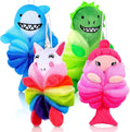 Tatuo 4 Pcs Animal Bath Loofahs Kids Body Loofah Cartoon Shower Cute Bath Sponge Pouf Body Scrubbers Mesh Sponge for Children Shower Baby Washing Exfoliating, 4 Style (Vivid Style)