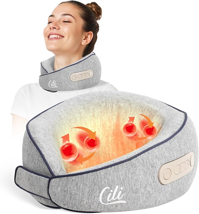 CILI Cordless Shiatsu Neck Massager with Heat, Neck Massager for Pain Relief Deep Tissue,Heated Massage Pillow for Travel,3 Adjustable Intensity,Gifts for Women Men Mom Dad