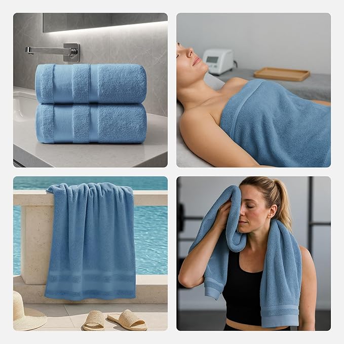 REDKISS 100% Cotton Bath Towels Set of 2, Extra Large Bath Sheets 35 X 70 Inches, Super Soft, Highly Absorbent & Quick Dry Shower Towels for Bathroom, Gym, Spa, Pool & Hotel, Dark Blue