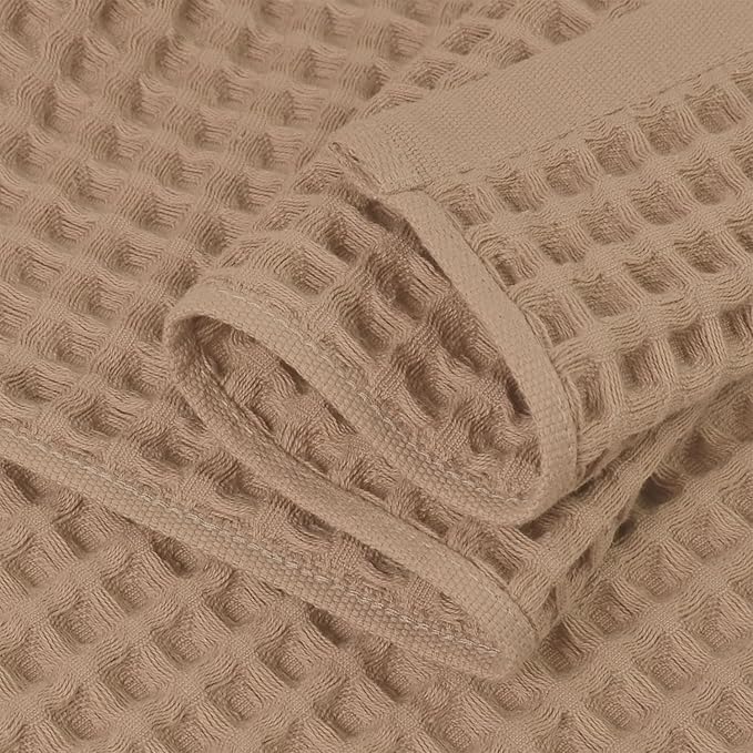Jacquotha Waffle Bath Towels 2-Piece (Tan) - Cotton, Soft, Lightweight, 31” x 62” Large Bath Towel for Bathroom, Shower, Spa, Beach