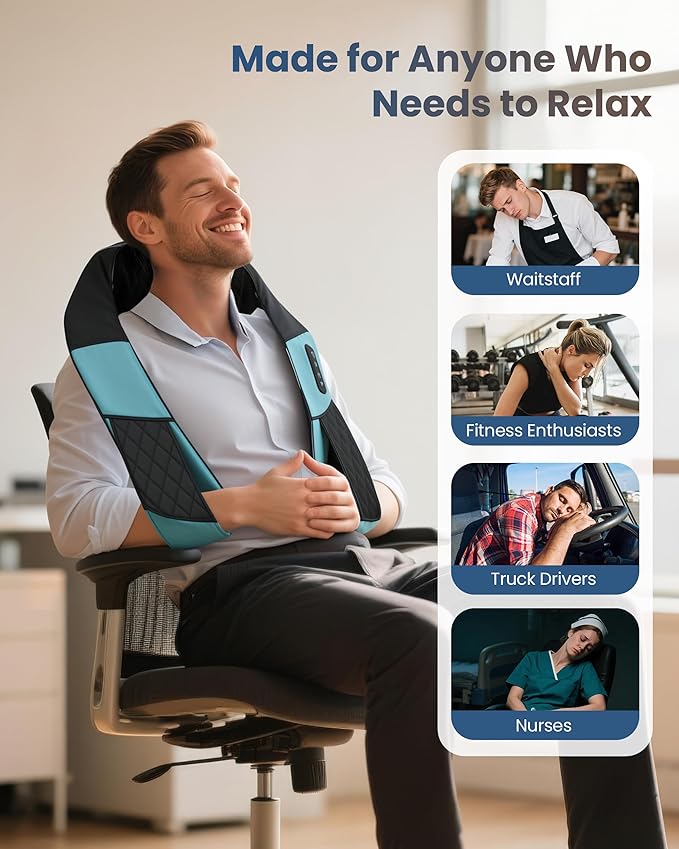 COMFIER Cordless Neck Massager with Heat, Deep Tissue Shiatsu Massage Pillow for Shoulder Back Pain Relief, 3D Kneading Portable Rechargeable Wireless Body Massager