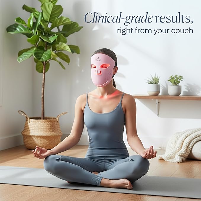 VogueNow LED Light Therapy Mask - FDA-Cleared Device for Wrinkles & Acne - Red Light Therapy for Face with Chin & Lip Coverage - Red, Blue & Near Infrared Facial Skincare - Mothers Day Gifts for Mom