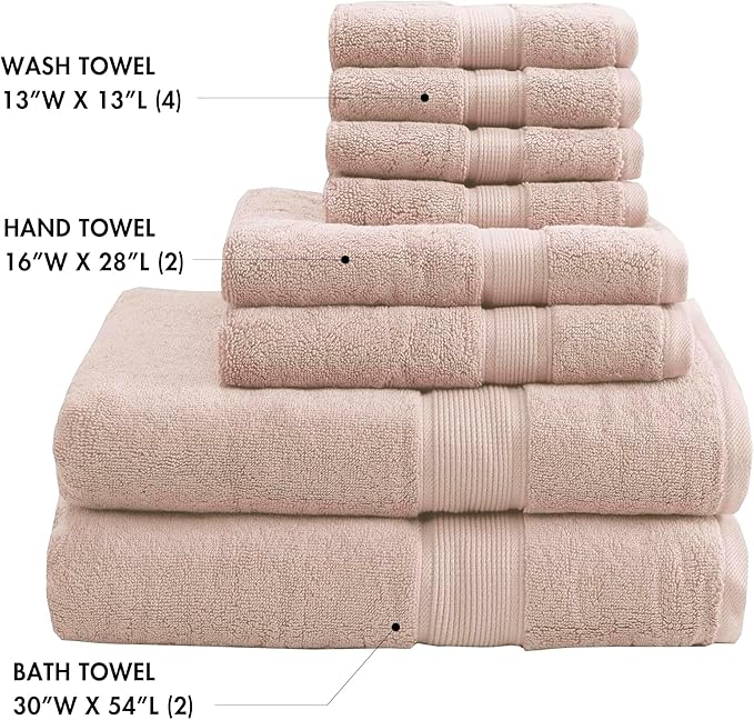 Madison Park 800GSM Bathroom Towel Set of 8 100% Cotton Bath Towel Set for Bathroom Luxurious Highly Absorbent 2 Bath Towels 2 Hand Towels 4 Washcloths Quick Dry Spa Quality Blush