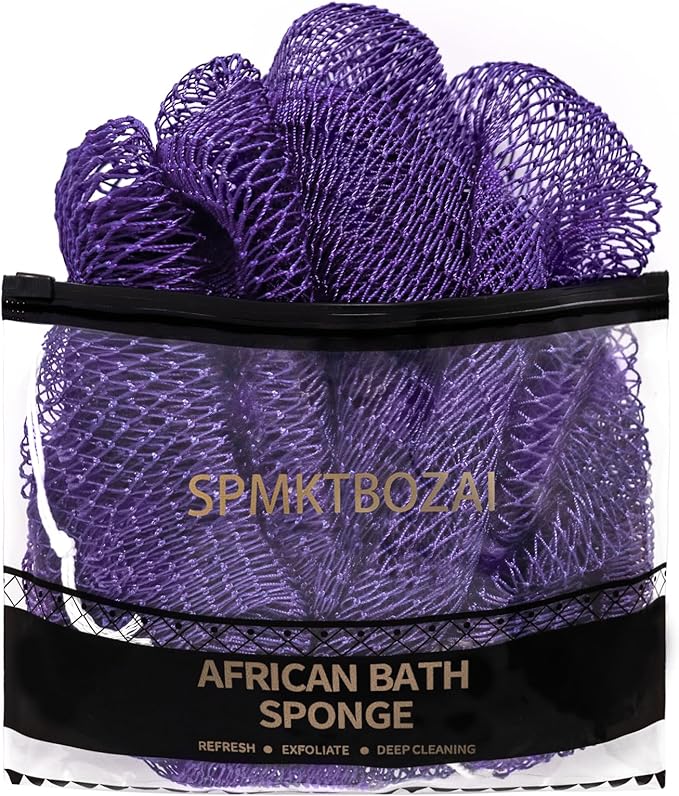 SPMKTBOZAI African Net Sponge Authentic, Loofah Exfoliating Body Scrubber Bath Sponge, African Exfoliating Net Sponge Back Scrubber Washcloth for Shower, Body Care Bathing Accessories (Purple)