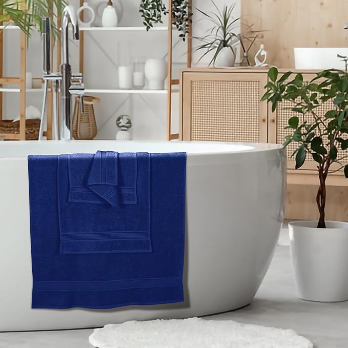Elvana Home Ultra Soft 6 Pack Cotton Towel Set, Contains 2 Bath Towels 28x55 inch, 2 Hand Towels 16x24 inch & 2 Wash Coths 12x12 inch, Ideal Everyday use, Compact & Lightweight - Navy Blue