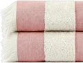 Lightweight Turkish Beach Towel - 100% BCI Cotton, Unbleached Raw Fringe, Oeko-TEX Certified, Absorbent, Eco-Friendly, 36x66”, Coral Pink & Natural Stripes, Portable Sarong Blanket for Pool, Travel