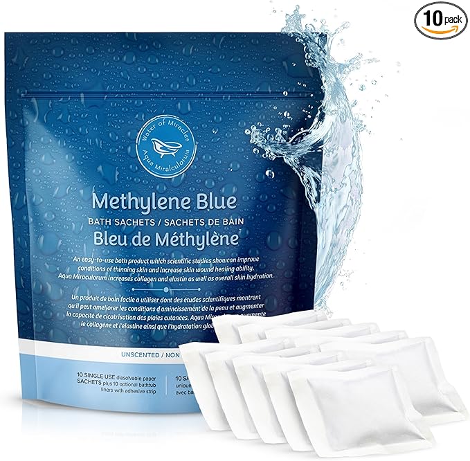 Methylene Blue Bath Soak | Age Defying Serum for Aging and Fragile Skin | Supplement for Defying The Signs of Aging Fragile Skin | USP Pharmaceutical Grade | 10 Dissolvable Sachets