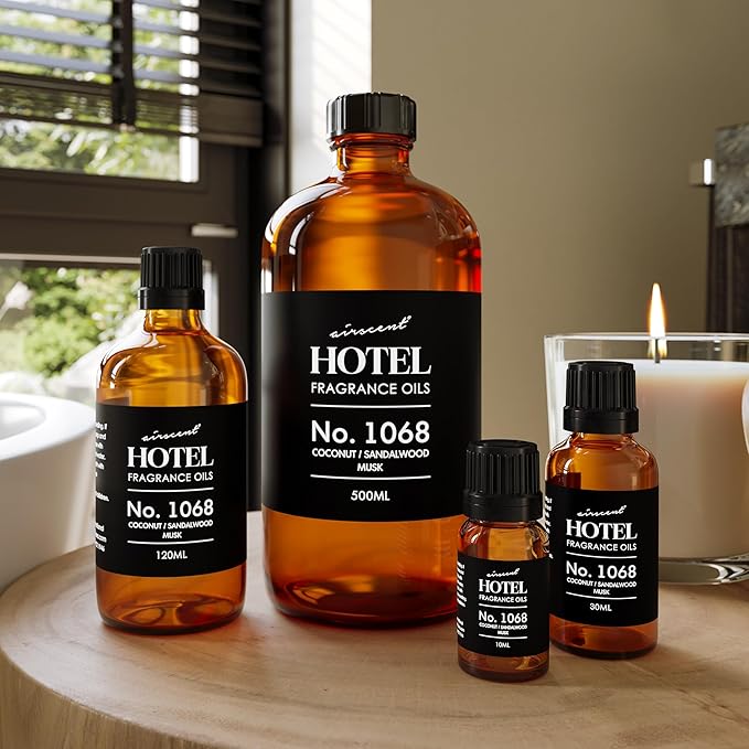 AirScent Hotel Diffuser Oil No. 1068 - Coconut Pina Colada Sandalwood - Premium Fragrance Oil for Ultrasonic and Waterless Diffusers and Crafting - 30 mL, 1 fl oz Glass Dropper Bottle