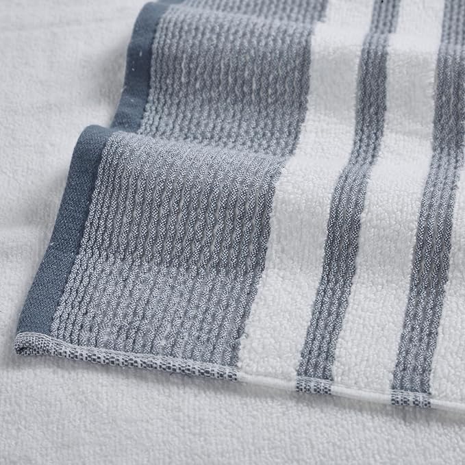 Modern Threads 6-Piece Towel Set – 100% Cotton, Quick Dry, Ultra Absorbent – Includes 2 Bath, 2 Hand, 2 Washcloths (White/Reinhart Blue)