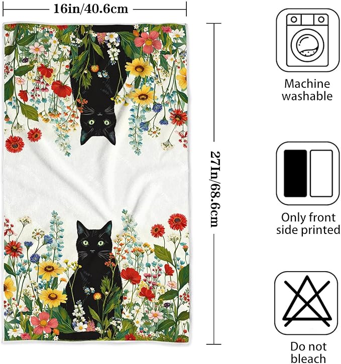 Accnicc 2 Pack Black Cat Bathroom Hand Towels Decorative Spring Floral Dish Kitchen Towel 16x27 Inch Butterfly Mushroom Botanical Wildflowers Absorbent Soft Microfiber Bath Towels Hotel Spa Decor