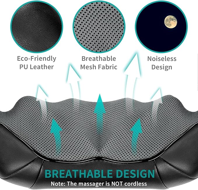 Nekteck Shiatsu Neck and Back Massager with Soothing Heat, Electric Deep Tissue 3D Kneading Massage Pillow for Shoulder Leg Body Muscle Pain Relief, 3 Speed Intensities (Rechargeable)