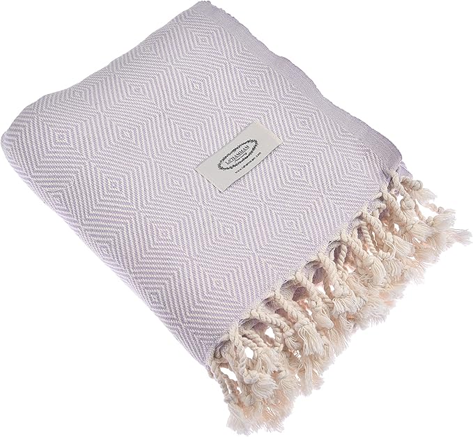Personalized Embroidered Beach Towel | Throw Blanket, Easy Carry, Sand Free, Highly Absorbent, Quick Dry, Turkish Towels for Travel Camping Bath Sauna Beach Gym Pool Yoga SPA by Lahammam, Asia, Lilac