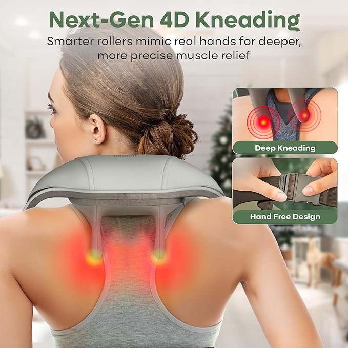 adomii Electric Neck and Back Massager, Heat Function Deep Tissue Cordless Neck Massager Relax Muscles, 4D Kneading Heated Massage Shoulder Massager Gift Ideas for Dad Mom Friends
