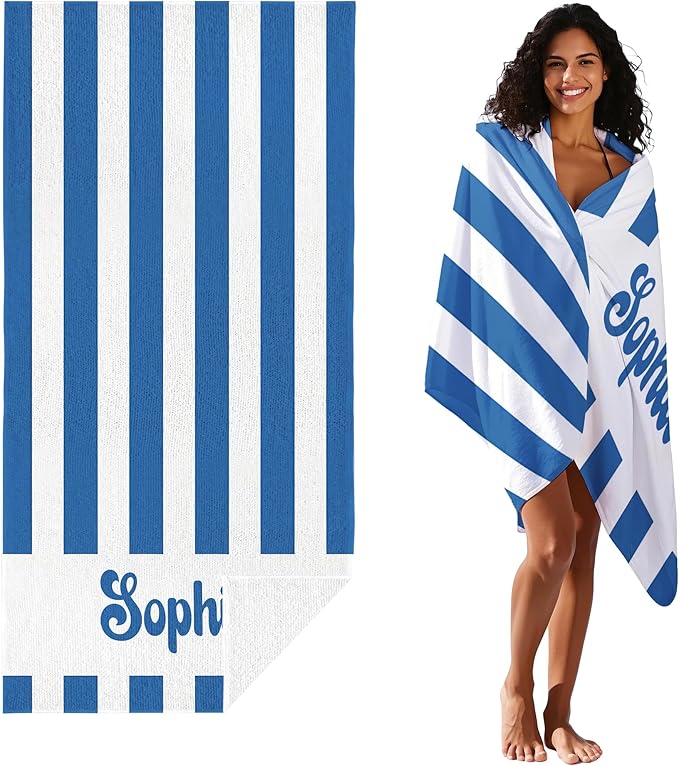 JML Personalized Beach Towel with Name, Custom Cabana Stripe Beach Towel, Customized Microfiber Pool Towel, Quick Dry & Absorbent Swim Towel for Adult,Mother's Day, Birthday, Summer Holiday,Vacation