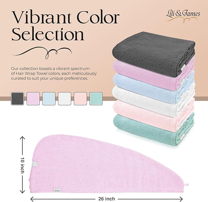 Cotton Hair Towel Wrap for Women/Kids | Quick Dry, Soft & Absorbent 420 GSM Hair Wrap Towels with Double Button | Anti Frizz, Non Microfiber Hair Turbans for Curly, Long Hair (White+Pink+Lilac)