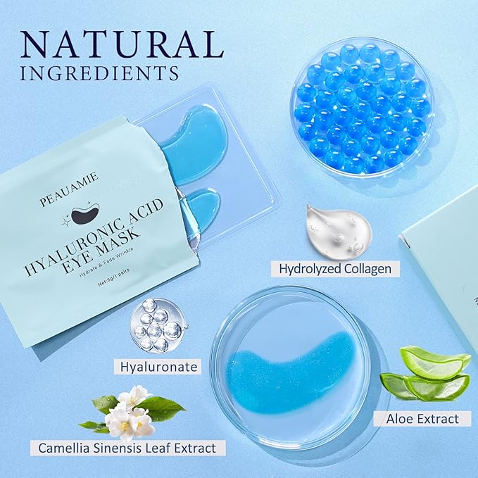 PEAUAMIE Under Eye Patchs Hyaluronic Acid Eye Mask for Dark Circles and Puffiness Wrinkle Eye Bags 30 Pairs