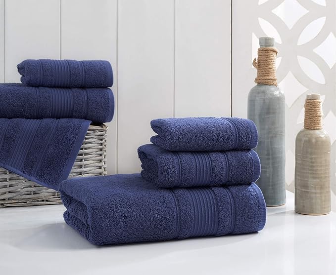 Personalize Your Towels with Custom Embroidery: Names, Monograms, and Initials. Perfect For Kids, Adults, Travel, Gifts 6-Piece Towel Set 2 Bath Towels, 2 Hand Towels, and 2 Wash Cloths - Navy Blue