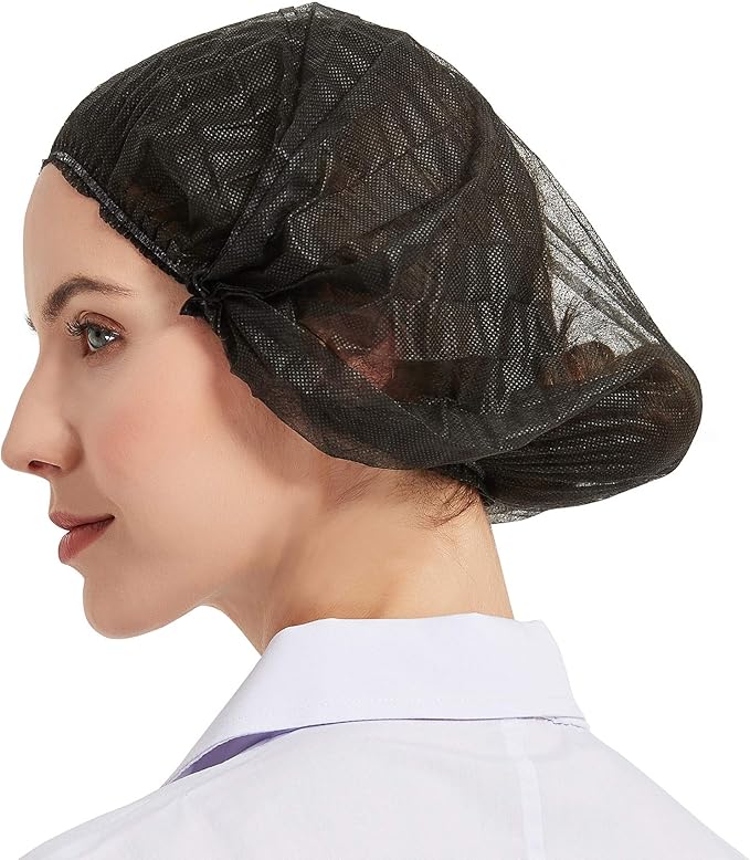 ProtectX 100-Pack Black Disposable Hair Nets, Elastic Head Cover, Bouffant Caps, Sanitation Head Cover for Food Service, Spa Men & Women - 21 inch
