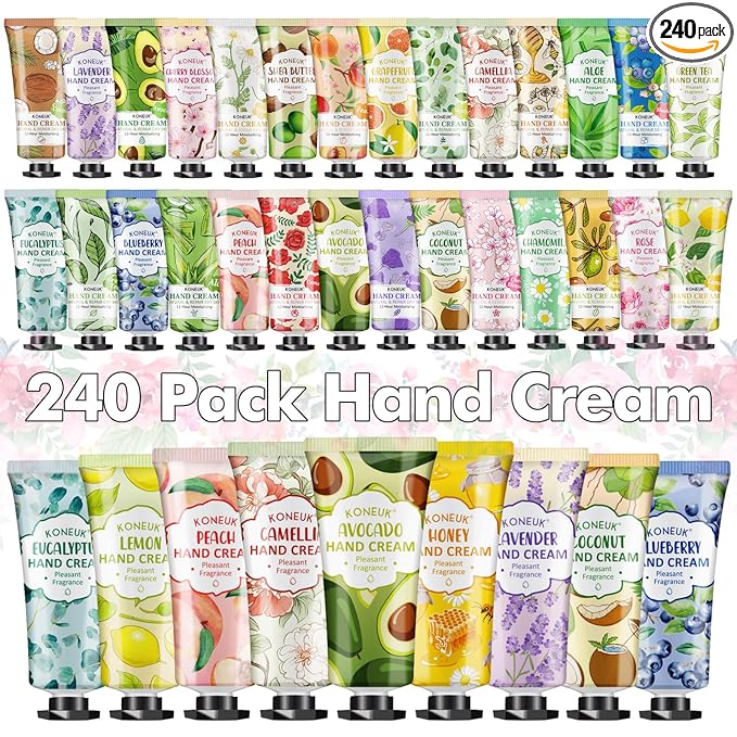 240 Pack Hand Cream Set for Women, Mothers Day Gifts, Bridesmaid Gifts, Birthday Gifts, Small Gifts and Teacher Appreciation Gifts, Bulk Moisturizing Hand Lotion Travel Size for Dry Cracked Hands
