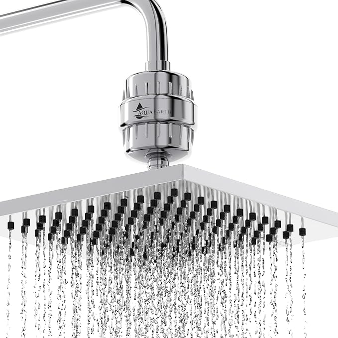 Shower Head Filter For Hard Water Gold 20 Stages to Remove Chlorine Fluoride Water Softener Coconut Shell Activated Carbon Reduces Dry Itchy Skin Heavy Metals Other Sediments Vitamin C Aqua Earth