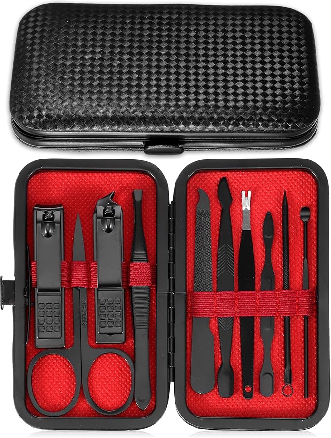 Manicure Nail Clippers Sets Stainless Steel Nail Grooming Cutter Kit Travel Pedicure Care Tools Accessories File Tip Tweezers Cuticle Pusher for Men Women Dad Boyfriend Teen Boys
