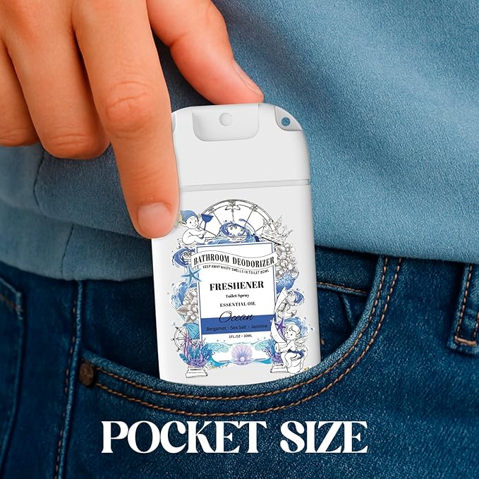 Pocket Size Toilet Spray with Removable Hook,30ml Travel Essentials Variety 3 Pack, Bathroom Odor Eliminator for Poop - Ocean Coconut Peony Scent