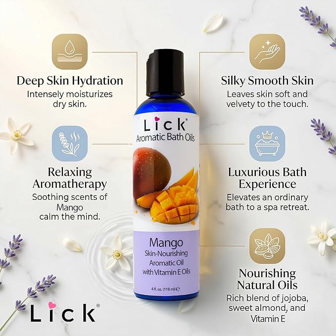 Lick Mango Scented Aromatic Bath Oil - Tropical Aromas Set - Soothing Bath Soak Oils, 4 oz