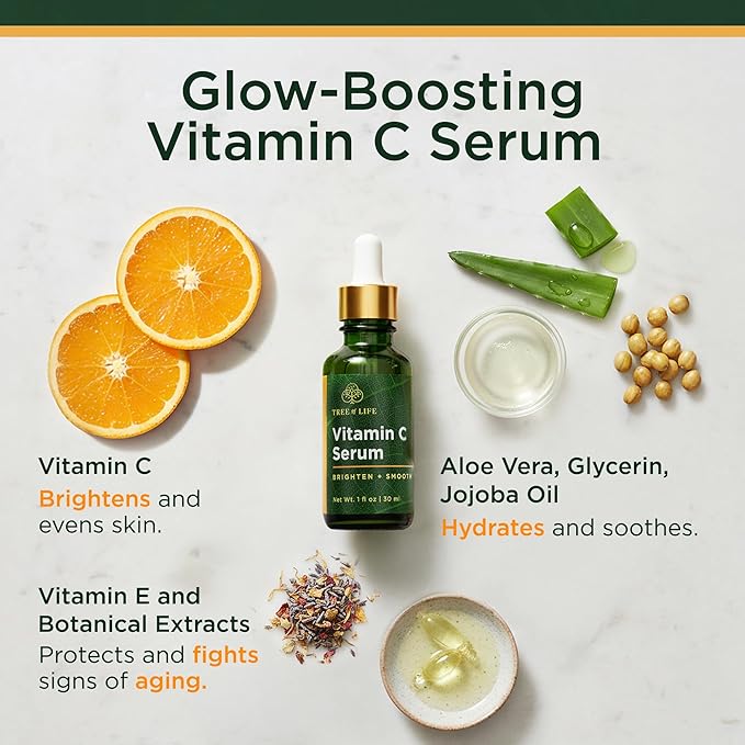 Tree of Life Beauty Vitamin C Skin Care Set, Skin Face Oil, Facial Serums for Dry and Sensitive Skin with Vitamin E Soft Skin, 1 Fl Oz (Pack of 2)
