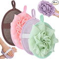 4 PCS Exfoliating Bath Sponges Soft Loofah Shower Scrubber with Elastic Hand Strap for Women Men Gentle Skin Cleansing Body Wash Towel Pouf Purple, Pink, Green, Coffee