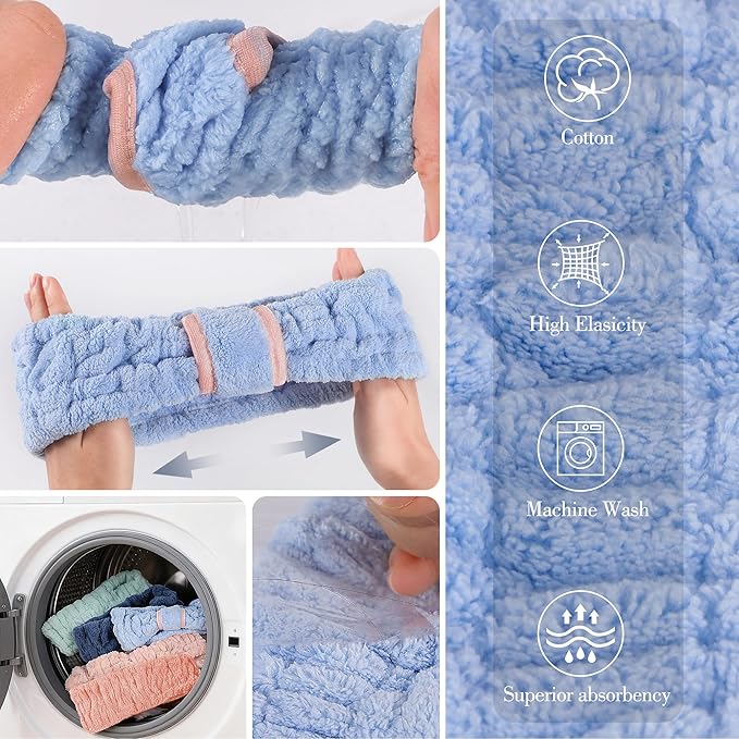 DiyJibb 9 Pcs Spa Headband for Washing Face,Skincare Headband and Wristband Set,Women Teen Girls Facial Hairbands for Washing Face, Makeup, Sports, Yoga (apricot + blue + orange pink)