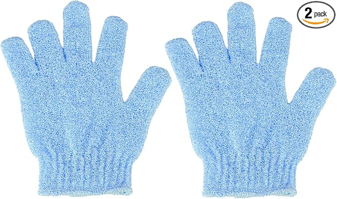 2 Pcs Shower Gloves, Exfoliating Gloves, Exfoliating Mitt, Exfoliating Body Scrub, Loofah Bath Gloves for Men, Women (Blue, 2)