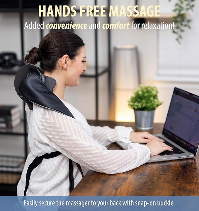 Zyllion Cordless Neck and Shoulder Massager with Heat - 4D Rechargeable Electric Shiatsu Kneading Deep Tissue Massage for Back and Muscle Pain Relief, Black, ZMA-36