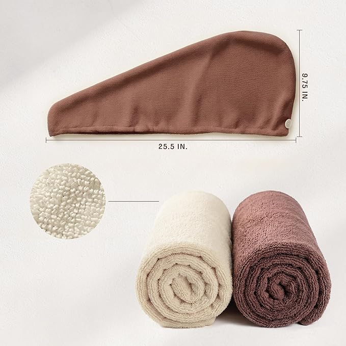 Microfiber Hair Towel Wrap Turban (Beige and Brown)