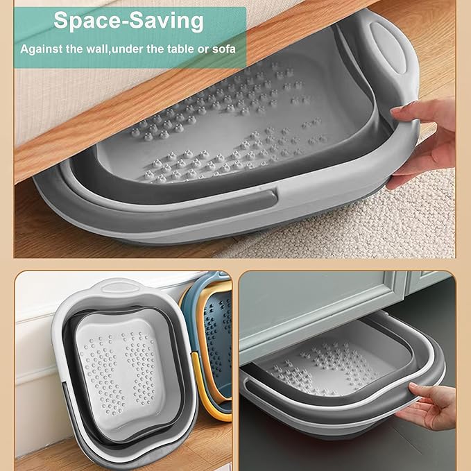 MontNorth Collapsible Foot Soak Tub with Handle,4 Gallons/15L Multifunction Foldable Foot Bath Basin with Massage Acupoint,Plastic Foot Bucket for Soaking Feet,Grey