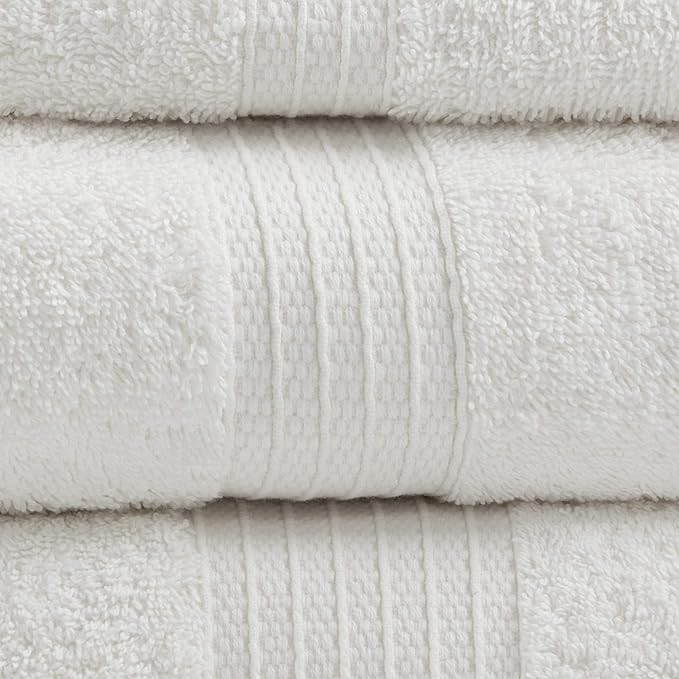 Madison Park Organic 100% Cotton Bathroom Towel Set, Hotel & Spa Quality Highly Absorbent, Quick Dry, Include for Shower, Handwash & Facial Washcloth, Multi-Sizes, White