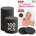 100 Count Compressed Facial Sponges 100% Natural Cellulose Eco-Friendly Makeup Sponges for Gentle Cleansing, Exfoliating & Stubborn Makeup Removal Travel for Women (Round Black)
