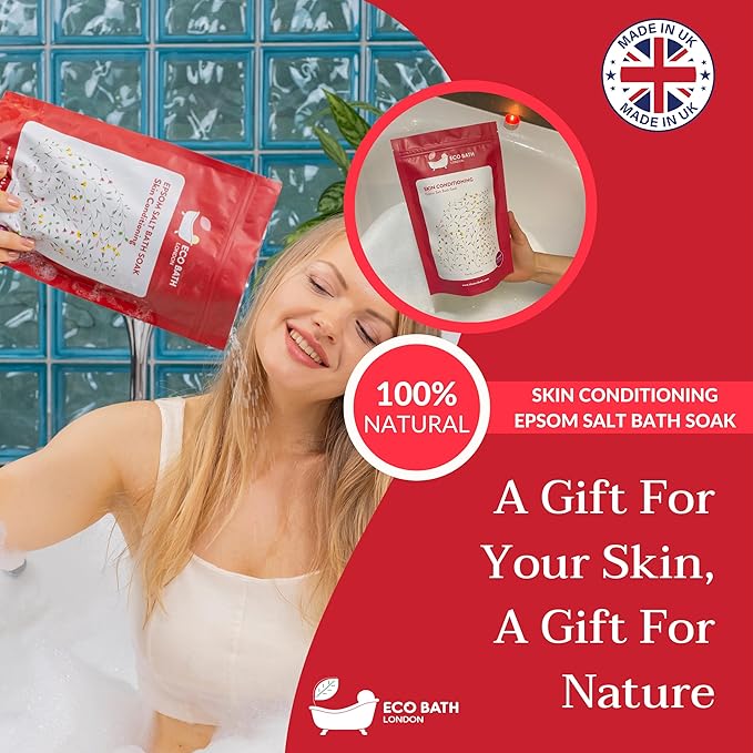 Eco Bath London Skin Conditioning Epsom Salt Bath Soak - Pouch 2.2 lb (1 kg), Made in UK, Natural Magnesium Bath Salt with Neroli and Lavender for Soft Glowing Skin, Spa Gift for Relaxation