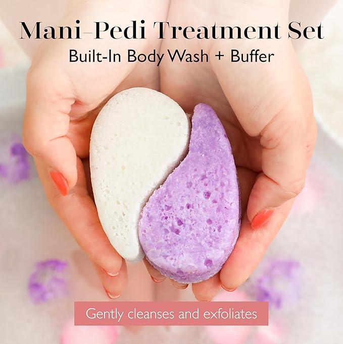 Spongellé Essentials Lavender Fields Mani/Pedi Buffer | Exfoliating Foot & Nail Scrub | Cleanse, Exfoliate, and Nourish in one easy step | Cruelty-Free, Vegan, Dermatologist-Tested, Made in USA