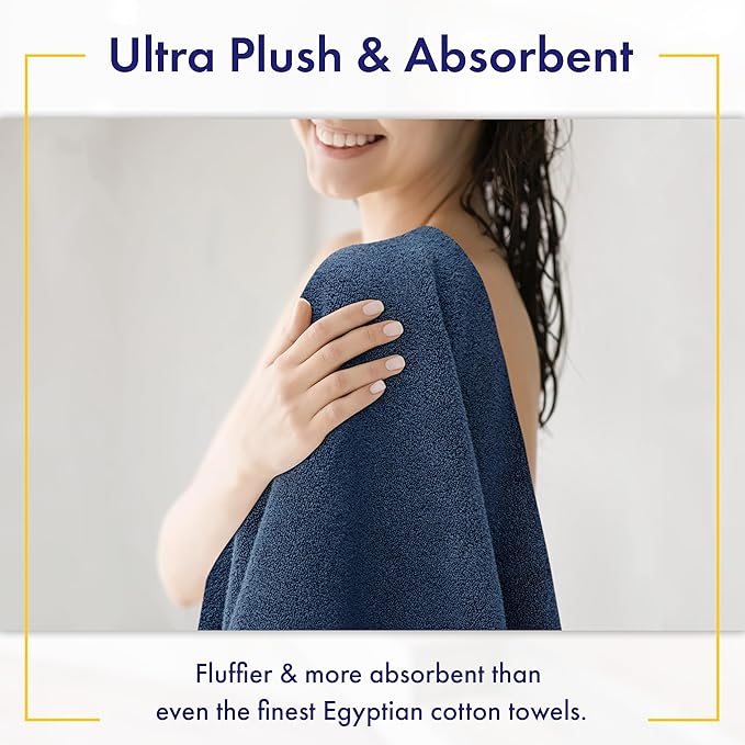 Alusa Home Ultra Soft & Plush Viscose from Bamboo Bath Sheets - 700 GSM Pack of 2 - Extra Large 70x35 in - Super Absorbent & Quick Drying (Navy Blue)