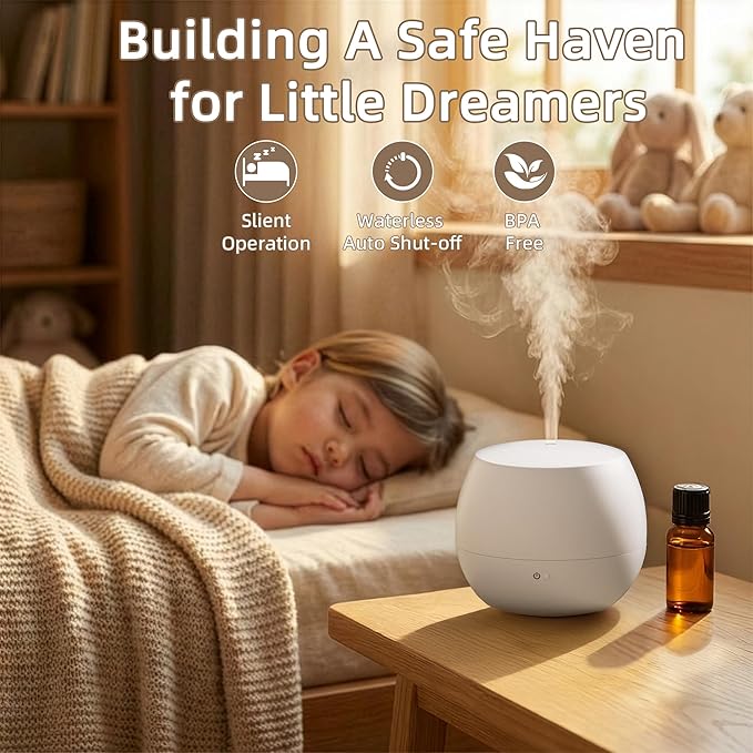 Humidifiers for Bedroom,Quiet Cool Mist Humidifier for Baby,Small Essential Oil Diffuser with Auto-Off Function, Ultrasonic Air humidifier for Plants/Home/Nursery/Office,Home Scent Diffuser (White)