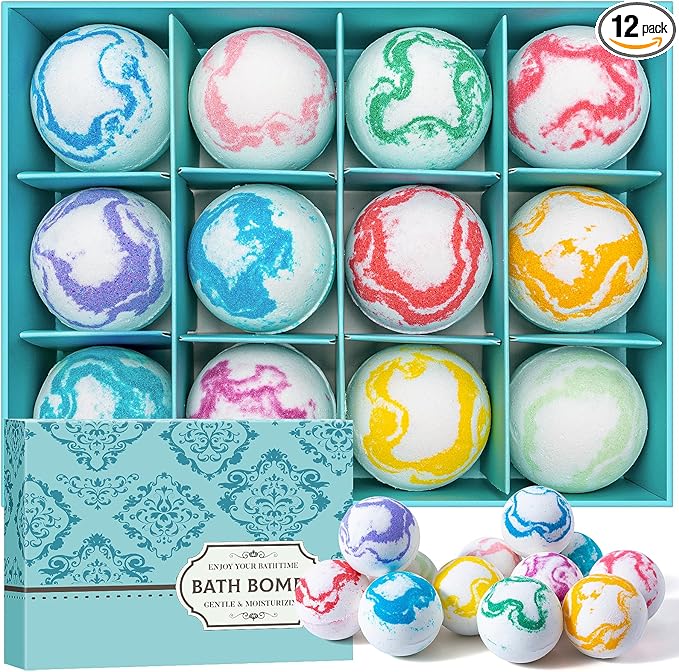Bath Bombs for Women Gift Set, 12 Pack Organic & Natural Bath Bombs Gift Set, Perfect for Foam Spa Bath, Calming Relaxation Aromatherapy Bath, Perfect Presents for Women Men